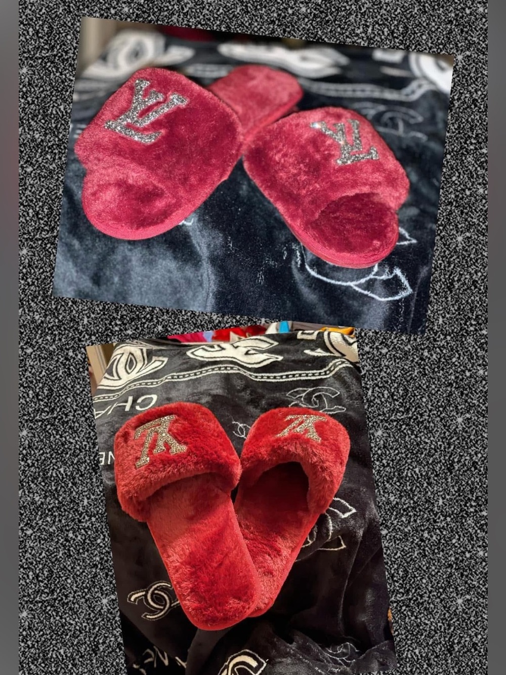 Mmme we'r Red Plush Slide Slippers with Crystal bling on Top accent